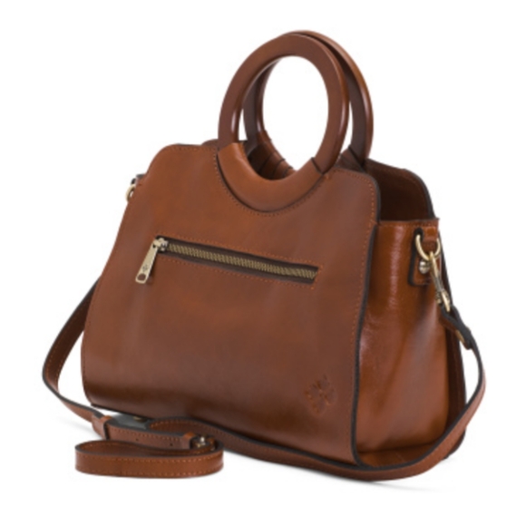 NWT Patricia Nash Lyon Tooled Leather Satchel with crossbody strap, Tan Multi - Picture 5 of 10